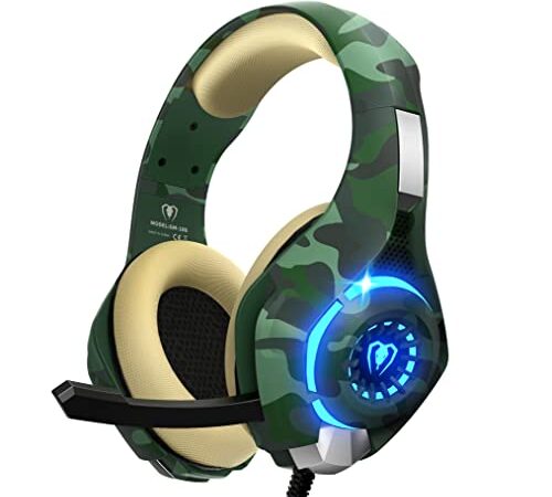 Auriculares Gaming con Micrófono, Cascos Gaming con Nivel de Sonido Envolvente Rico, Orejeras Proteicas y Micrófono Omnidireccional, Color Camuflaje, para PS4 PS5 PC Xbox One Switch