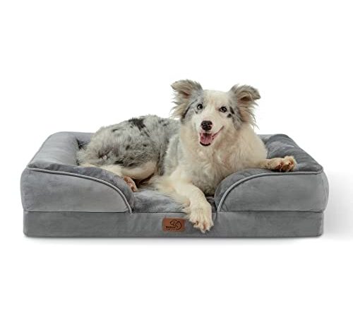 Bedsure Sofá Perro Ortopédica Grande - Cama Perro Desenfundable y Lavable, Colchon Perro con Forro Impermeable y Espuma Viscoelastica, Gris, L