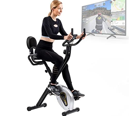 Bicicleta Estática Tour XP de Bluefin Fitness / Fitness en Casa / Estructura de Acero / Plegable / 8 Niveles de Resistencia / Sensores de Ritmo Cardiaco / App Kinomap / LCD