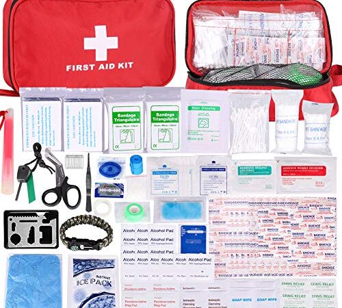 Botiquín de Primeros Auxilios de 200 Piezas,con Hielo, Manta de Emergencia,Máscara de RCP, Survival Tools Kit Bolsa Médica Emergencias para Coche, Hogar, Camping, Caza, Viajes, Aire Libre