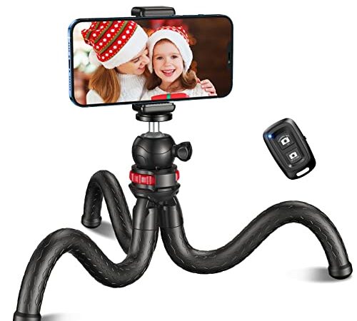 CIRYCASE Tripode para Movil, Mini Flexible Palo Selfie Tripode con Mando Distancia Inalámbrico, Trípode Camara Portátil Giro de 360° con Movil y Cámara Acción, Selfies/Grabación de Vídeo