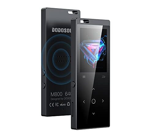 DODOSOUL Reproductor MP3 de 64 GB, Reproductor de Música con Bluetooth 5.2, Radio FM, Altavoz HD Integrado, Grabadora de Voz, Diseño Mini, Sonido HiFi, Ideal para Deportes, Auriculares Incluidos