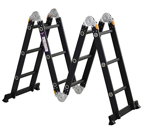 DURHAND Escalera Multiusos Plegable Escalón Caballete 5 en 1 Portátil con 2 Placas de Plataforma Pie Antideslizante 6 Interruptores Bisagra Aluminio 150 kg 70x61x11 cm Negro