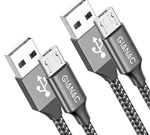 GIANAC Cable Micro USB,2Pack [2M] 5V/3A Carga Rápida Cable Android Duradero Nylon Cable Cargador Movil para Samsung S7/S6/S5/J5/J7-Grey