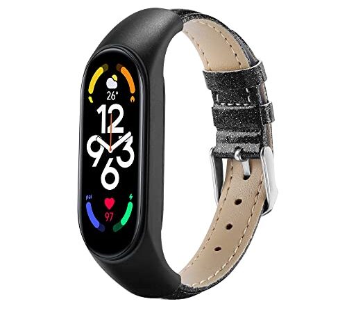 HchenH Correa Xiaomi Mi Band 7/Mi Band 6 Pulsera, La Sra Reemplazos Mi Band 5 de Piel Ajustable Repuesto Correas para Xiaomi Mi Band 4/3-Negro