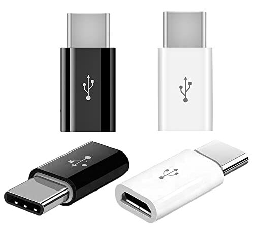 iZhuoKe Adaptador USB C a Micro USB[4 Pack],Micro USB a Type C Conector para Nuevo MacBook, OnePlus 2/3/5, Sony Xperia XZ, Samsung Galaxy S8/9,S8, S8+, S9, 2 Unidades（Negro&Blanco