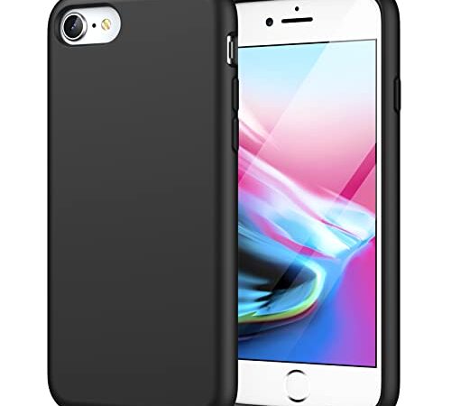 JETech Funda de Silicona Compatible iPhone SE 3/2 (Modelo 2022/2020), iPhone 8 y iPhone 7, 4,7", Sedoso-Tacto Suave, Cubierta a Prueba de Golpes con Forro de Microfibra (Negro)