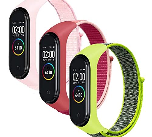 Keecuty 3 PcsCorrea de nailon para Xiaomi Mi Band 6/5/4/3, pulsera de repuesto de nailon ajustable, compatible con Xiaomi Mi Band 6/5/4/3 para mujeres y hombres