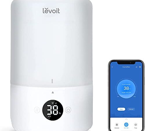 LEVOIT 3L Top-Fill Humidificador a Bebés para Aliviar Mocos con 25H, Ultrasónico de Vapor Frío y Difusor Compatible con Alexa y APP, <28dB Silencioso AUTO Modo, Temporizador a Cuarto, Dual 200S,Blanco