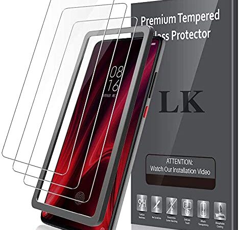 LK Protector de Pantalla Xiaomi Mi 9T, Mi 9T Pro, Xiaomi Redmi K20, K20 Pro, 3 Pack, 9H Dureza Cristal Templado, Sin Burbujas, Equipado con Marco de Posicionamiento, Vidrio Templado Screen Protector