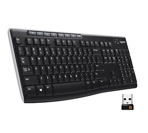 Logitech K270 Teclado Inalámbrico a 2,4 GHz para Windows, tamaño completo, teclado numérico, 8 teclas multimedia, 2 años de duración de la batería, PC, portátil, Disposición QWERTY Español - Negro