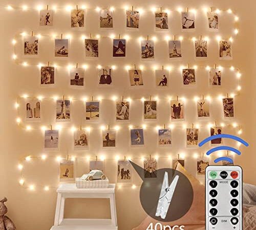 Luces Decoracion Habitación,2 Piezas 2×120 Luces LED 12M Guirnaldas de Luces con 40 Clips para Colgar Fotos Luces,8 Modos de Iluminación Cadena de Luces,Luces de Hadas para Fiesta Decorativa,Cumpleaño