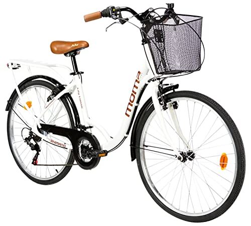 Moma Bikes City Classic 26"- Bicicleta Paseo, Aluminio , Cambio Shimano TZ-50 18 vel., Blanco