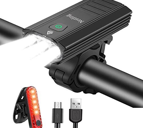 Nestling® Luz Bicicleta LED Recargable USB,3000 Lumen Potente Luces Bicicleta Delantera y Trasera, 6 Iluminación Modos, IP65 Impermeable Luces Seguridad para Ciclismo de Montaña y Carretera