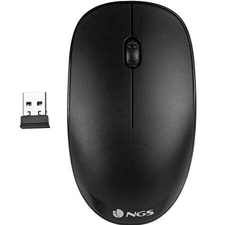 NGS Fog Black - Ratón Óptico Inalámbrico 2.4GHz, Ratón para Ordenador o Laptop con 2 Botones y Scroll, 1000dpi, Ambidiestro, Negro