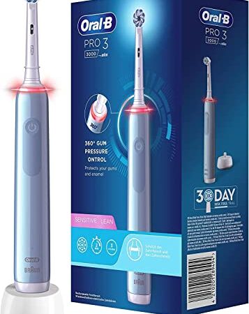 Oral-B PRO 3 Cepillo de Dientes Eléctrico con Mango Recargable y Sensor de Presión, Tecnología Braun y 2 Cabezal de Recambio, 3000 - Gris