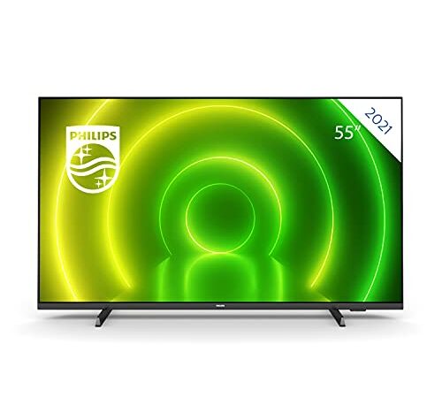 Philips 55PUS7406/12 Smart TV UHD LED Android de 55", Imagen HDR Vibrante, Dolby Vision cinematográfico y Sonido Atmos, Compatible con Google Assistant y Alexa, Bisel Negro Mate, 2021