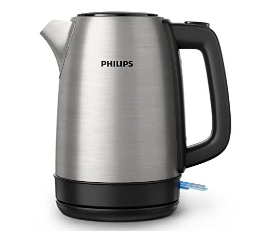 Philips Hervidor de Agua - 1.7L, Tapa con Resorte, Indicador Luminoso, Acero Inox, Base con Giro (HD9350/90)