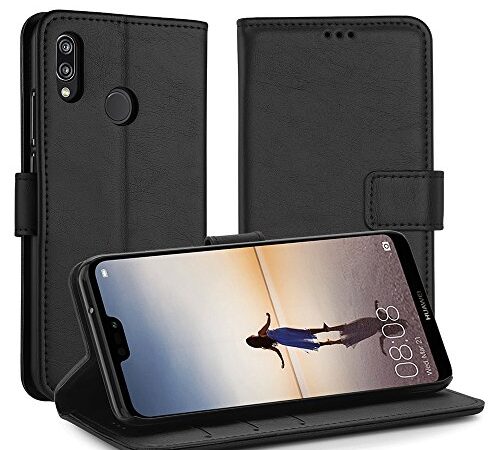 Simpeak Funda Compatible con Huawei P20 Lite, Carcasa Compatible con Huawei P20 Lite Funda Cuero Compatible con Huawei P20 Lite Negro(5,84 Pulgadas),Soporte Plegable,Ranuras Compatible con Tarjetas