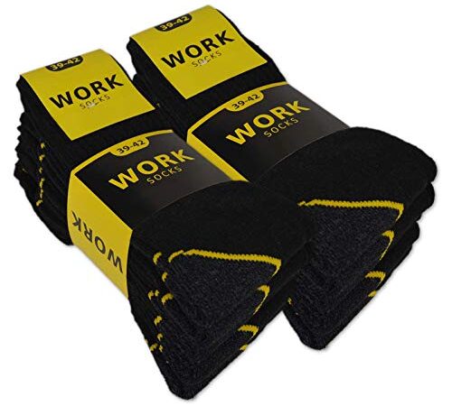 sockenkauf24 10 o 20 Pares Calcetines de Trabajo Hombre Reforzados Algodón WORK (43-46 10 Pares Negro)