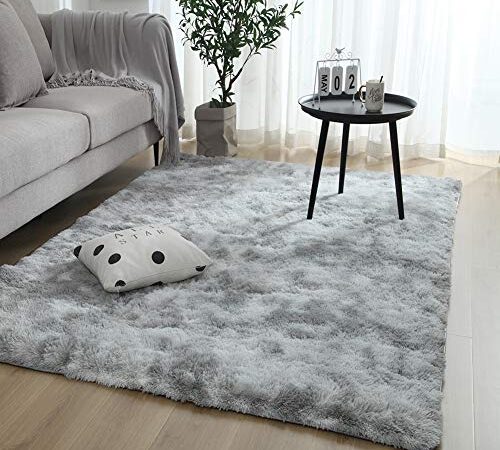 Swsen Alfombra Shaggy Salón Grandes - Alfombras Dormitorio Modernas para Pelo Largo Lavables - para Dormitorio, Comedor, Pasillo y Habitación Juvenil - Gris, 50x80 cm