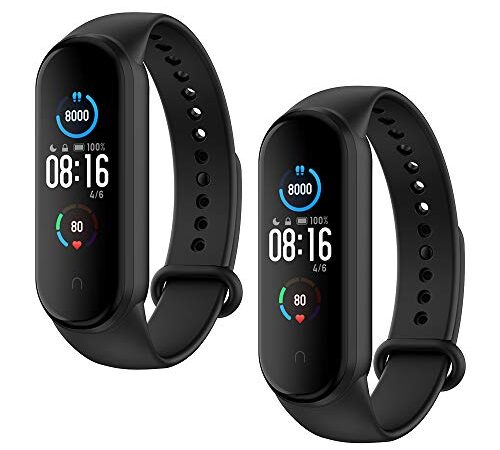 WD&CD 2 Pack Correa de Silicona Compatible con Xiaomi Mi Band 6/ Mi Band 5 Correa de Reloj, Pulsera Compatible para Mi Band 5, Muñequera Ajustable Banda de Reloj para Xiaomi Mi Band 5, Negro + Negro