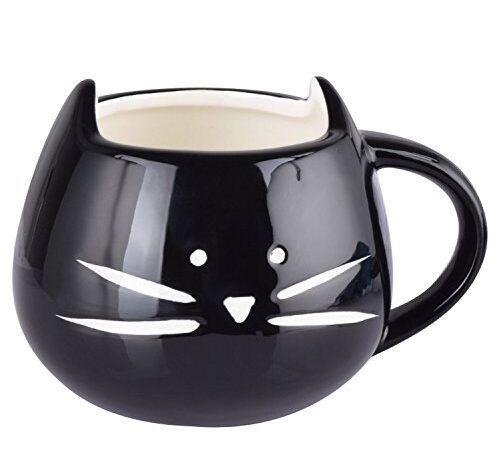 XLKJ Taza de Cerámica con Forma de Animales para Café, Leche, Agua, Té ect, Negro