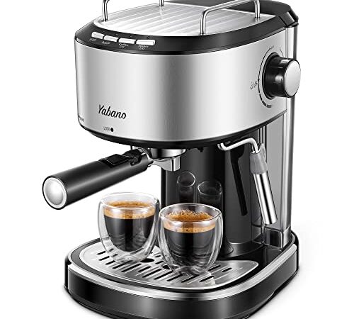 Yabano Cafetera Express para Espresso y Cappucino, 850W, 15 Bares, Vaporizador Orientable, capacidad 1.1l, Con Doble Salida