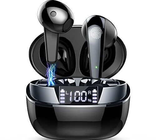 Auriculares Inalambricos, Auriculares Bluetooth 5.3 In Ear con HiFi Estéreo, Pantalla LED Doble Cascos Inalambricos con HD Mics, Auriculares Deportivos IP7 Impermeable, 35Hrs de Reproducción, USB-C