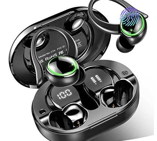 Auriculares Inalámbricos Deportivos, Auriculares Bluetooth 5.3 In-Ear Auriculares Cancelación de Ruido, Cascos Inalambricos Bluetooth con Dual LED Pantalla, 48H de Reproducción, IP7 Impermeable, Negro