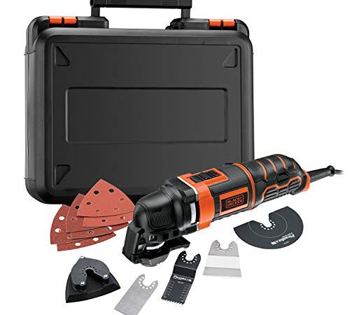 BLACK+DECKER MT300KA Multiherramienta oscilante 300 W 5 acoplamientos 6 Hojas de Lija y maletín 230 V Velocidad variable Incluye 12 accesorios