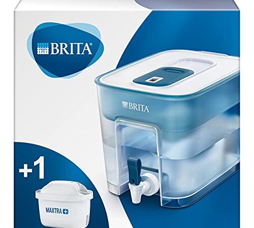 BRITA depósito Flow – Dispensador de Agua Filtrada con 1 cartucho MAXTRA+, Filtro de agua BRITA que reduce la cal y el cloro, Agua filtrada para un sabor óptimo, 8.2L, Color Transparente