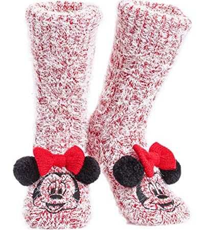 Disney Calcetines Antideslizantes Invierno Mujer Con Personajes, Zapatillas de Punto Interior Forro Polar Para Estar Por Casa, Regalos Mujer (Rojo)