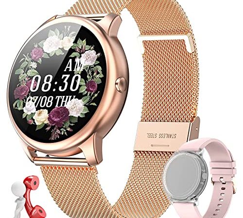 EasySMX Reloj Inteligente Mujer con Llamadas, [Regalo Reyes] Smartwatch Mujer con 2 Correas, 26 Funciones de Pulsómetro, Podómetro, Seguimiento del Menstrual, Monitor de Salud, Caloría o Deportes