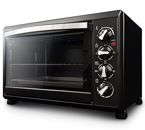 Grunkel - HR-38N RM - Horno eléctrico multifunción de sobremesa de 38l con 3 funciones de calor y selector de temperatura hasta 230ºC. Temporizador hasta 60 min - 2000W - Negro