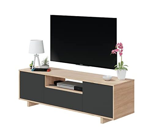 Habitdesign Modulo TV, Mueble de Salon, Juego de Muebles, Modelo Zaira, Acabado en Roble Canadian y Gris Antracita, Medidas: 150 cm (Ancho) x 46 cm (Alto) 41 cm (Fondo)