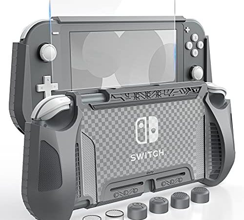 HEYSTOP Carcasa para Nintendo Switch Lite, Funda para Nintendo Switch Lite con Protector de Pantalla para Nintendo Switch Lite Console y Grips con Agarres para el Pulgar - Gris