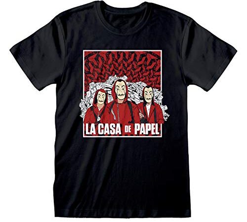 La Casa De Papel Dinero Heist Grupo Boceto Camiseta para Hombre Negro M