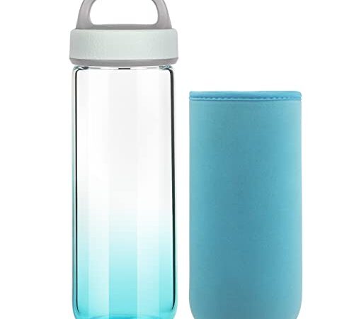 Life4u Botella de Agua de Cristal de Borosilicato Botella de Agua de Vidrio Sin BPA 750 ml (Azul)