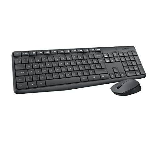 Logitech MK235 Combo Teclado y Ratón para Windows, 2,4 GHz con Receptor USB Unifying, Ratón Inalámbrico, 15 Teclas con Función, Batería de 3 Años, PC/Portátil, Disposición QWERTY Español - Negro