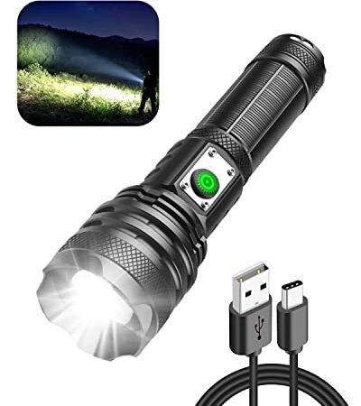 Maxesla LED Linterna Recargable Alta Potencia, XHP70.2 Linterna, 10000 Lumenes Tactica Militar Policial Lanterna, Linterna Táctica con Zoom, IP67 Impermeable, 5 Modos de Luz, para Camping, Emergencias