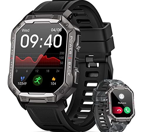 Smartwatch Hombre Militar con Llamadas Bluetooth 5.1, IPS Pantalla 1,83'' HD Reloj Inteligente 410 mAh Batería SpO2 Frecuencia Cardíaca19 Modos Deportivo IP68 Tactical Smartwatch Android iOS Negro