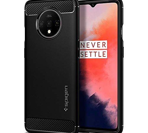 Spigen, Funda Compatible con Oneplus 7T 2019 [Rugged Armor] Absorción de Choque Resistente y diseño de Fibra de Carbono [Compatible con Carga Inalámbrica] - [Negro Mate] ACS00316