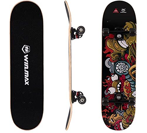 WIN.MAX Completo Skateboard para Principiantes 31"x8" 7 Capas Monopatín de Madera de Arce con rodamientos ABEC-7 Tabla de Skateboard(Jaco)