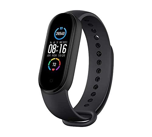 Xiaomi Band 5, Unisex adulto, Negro, Gran pantalla dinámica a color de 1.1”, Monitorea completamente tu ritmo cardíaco, el sueño y el estado, Tamaño Normal